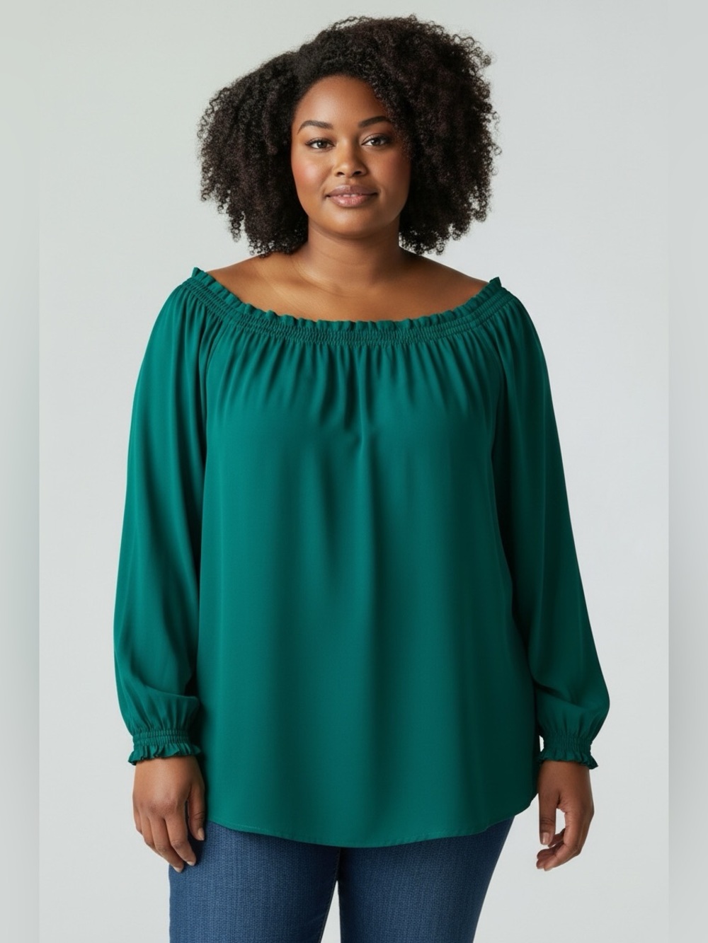 New Violets & Roses Evergreen Green Jun Ruffle Neck Peasant Top XXL NWOT